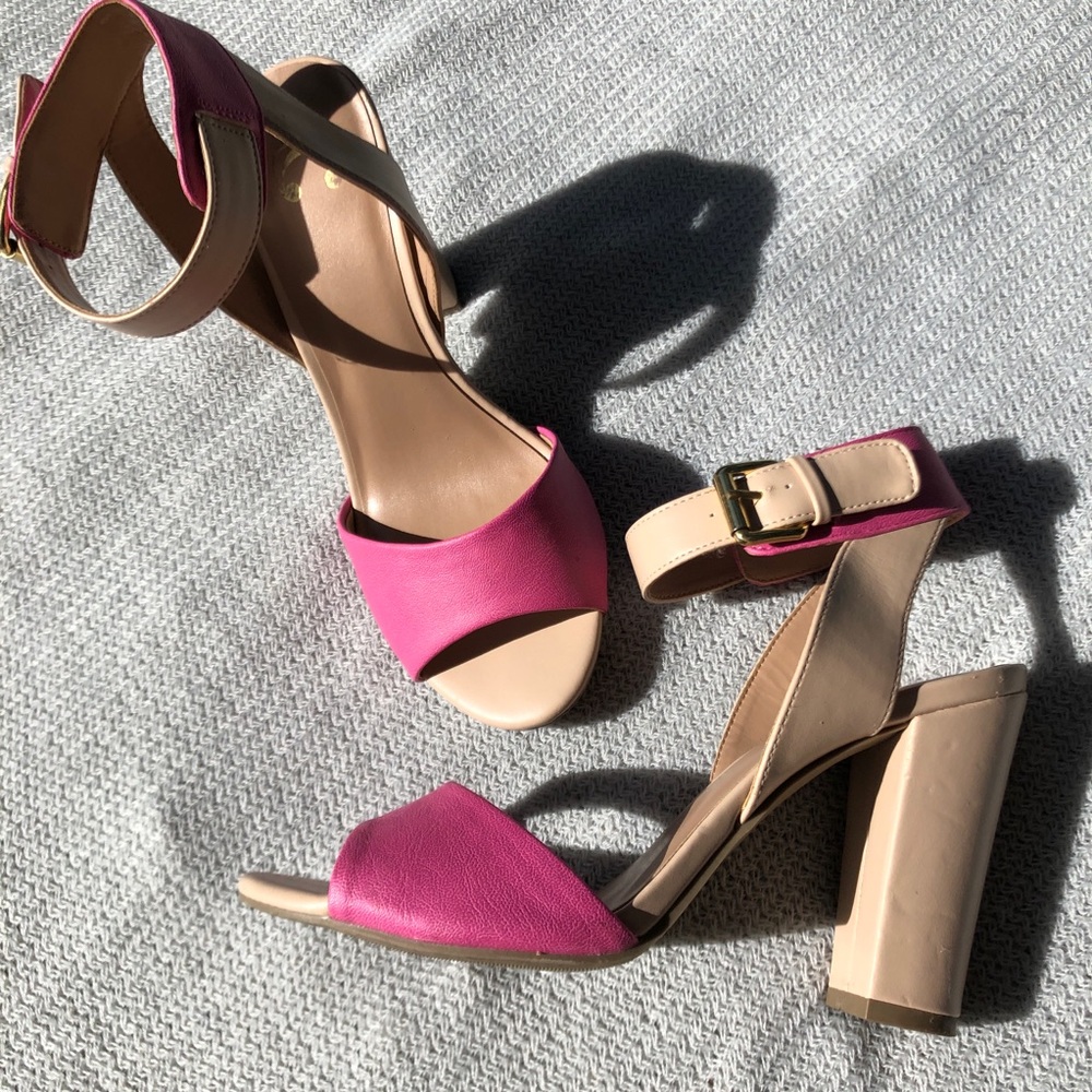 Hot Pink and Cream Heels With Ankle Strap 💗